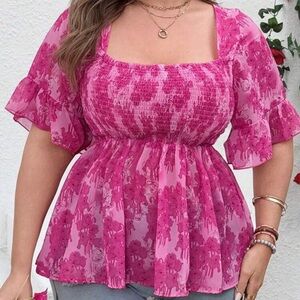 🤍SHEIN Hot Pink Floral Blouse